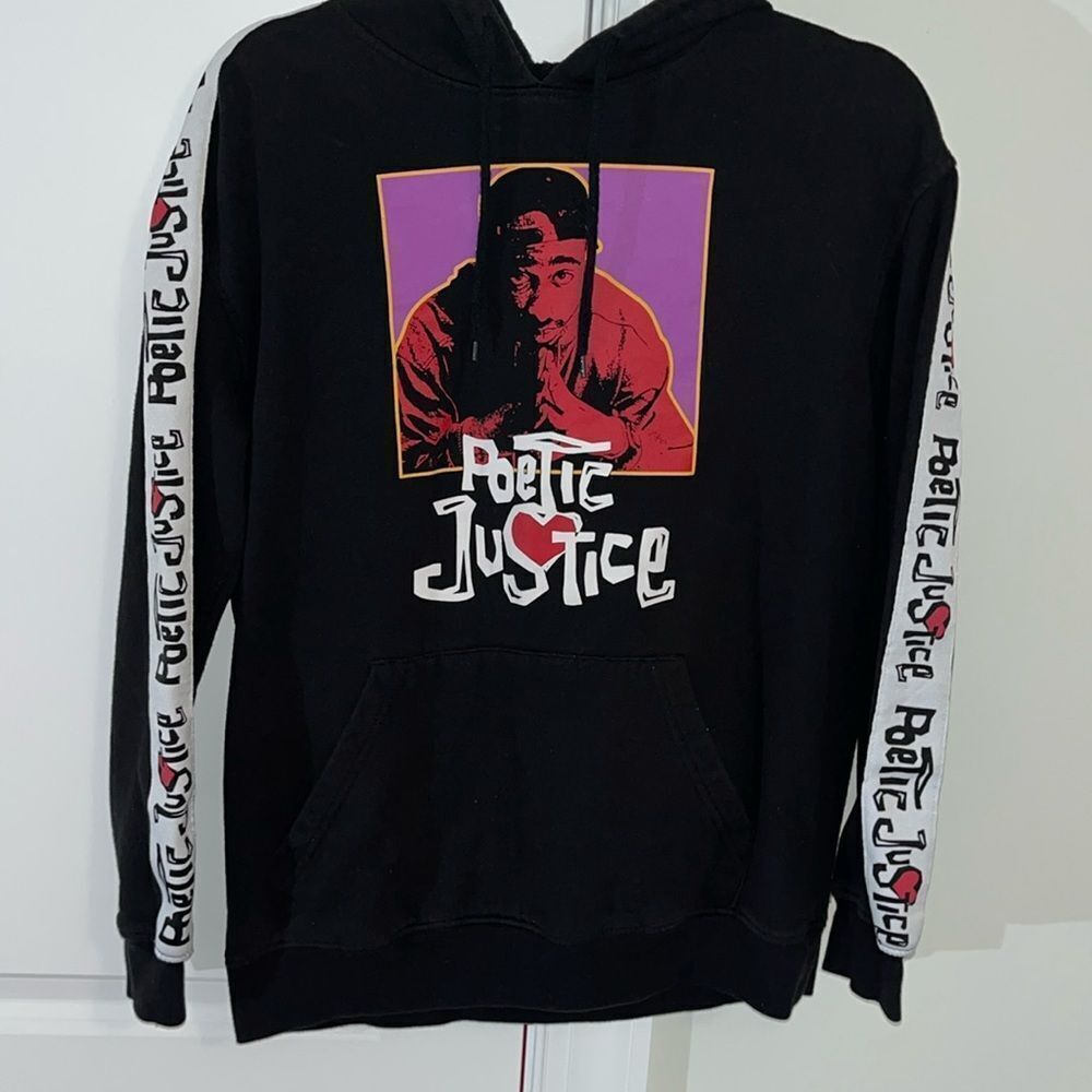 Poetic Justice pullover hoodie hooded Black White Trim Unisex sweatshirt S Adult